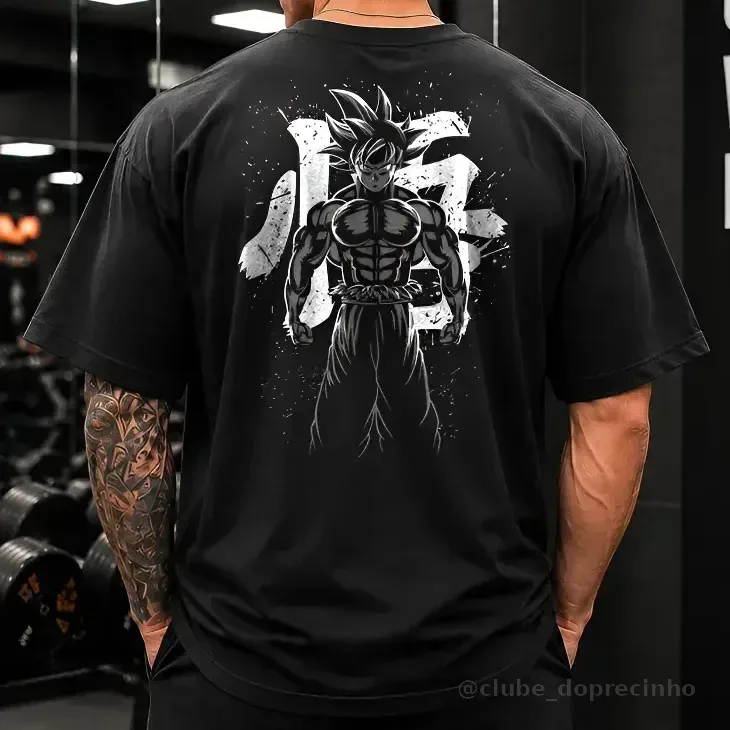 Camiseta Oversized Academia Treino Musculação Goku Algodao Preto