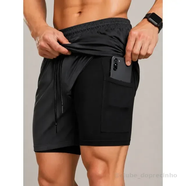 Shorts 2 Em 1 Térmico De Compressão Bolso Secreto Academia