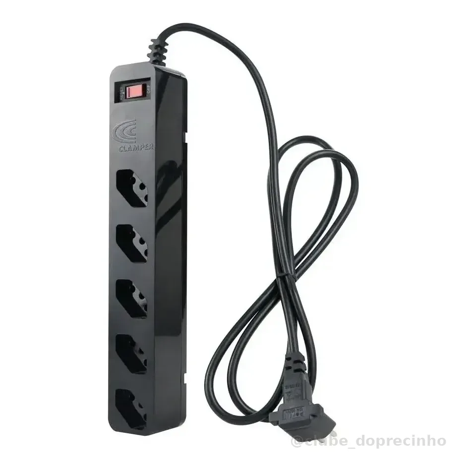 Filtro de Linha com Protetor de Surto DPS iClamper Energia 5 Tomadas 3 Pinos 10 Amperes com Tecnologia LCF Anti Raio Clamper Cor Preto