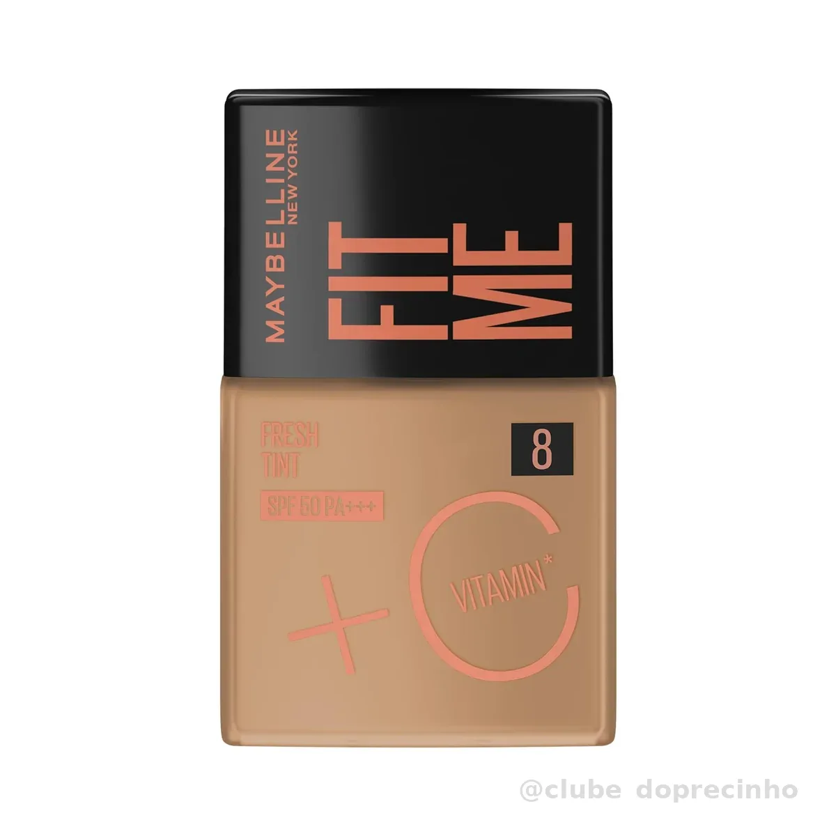 Maybelline NY Fit Me Fresh Tint Base Líquida, Proporciona Efeito Glow Natural, Controla a Oleosidade e Uniformiza a Pele com Vitamina C e FPS 50, Cor 08, 30ml