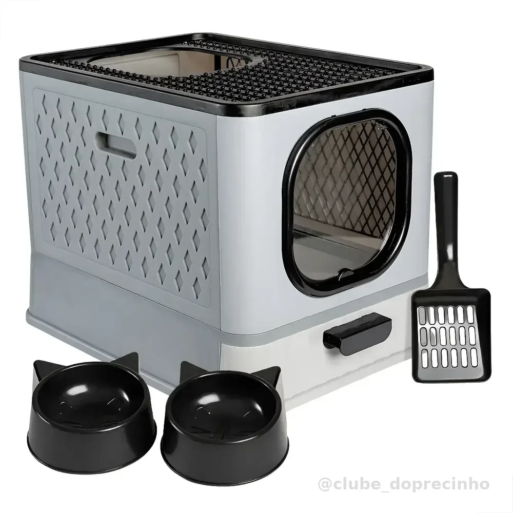 Caixa De Areia Para Gatos Fechada Grande Furba Sandbox Luxo - Cinza