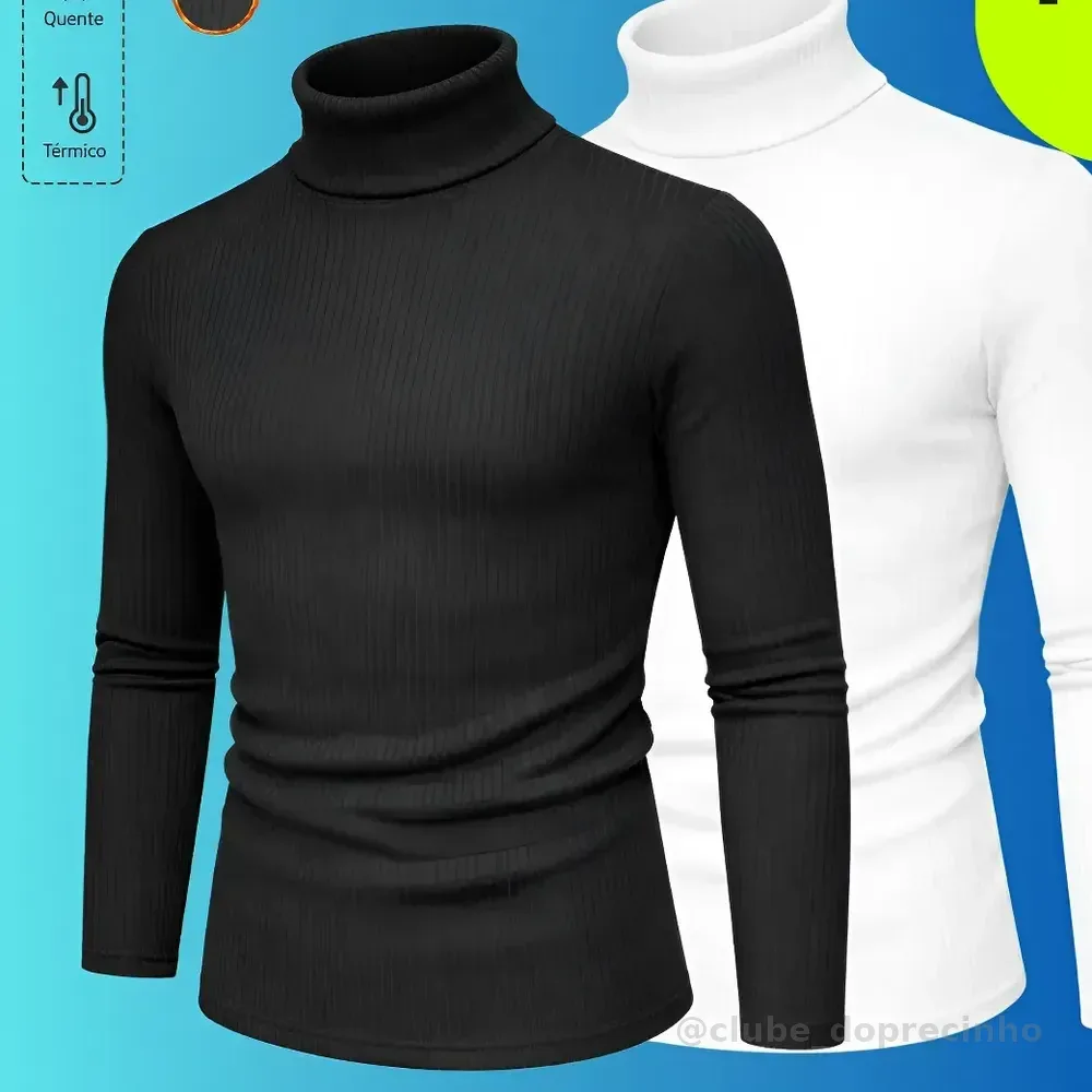 Kit 2 Blusa Cacharrel Masculino Gola Alta Canelado Camisas Preto-branco M (38-40)