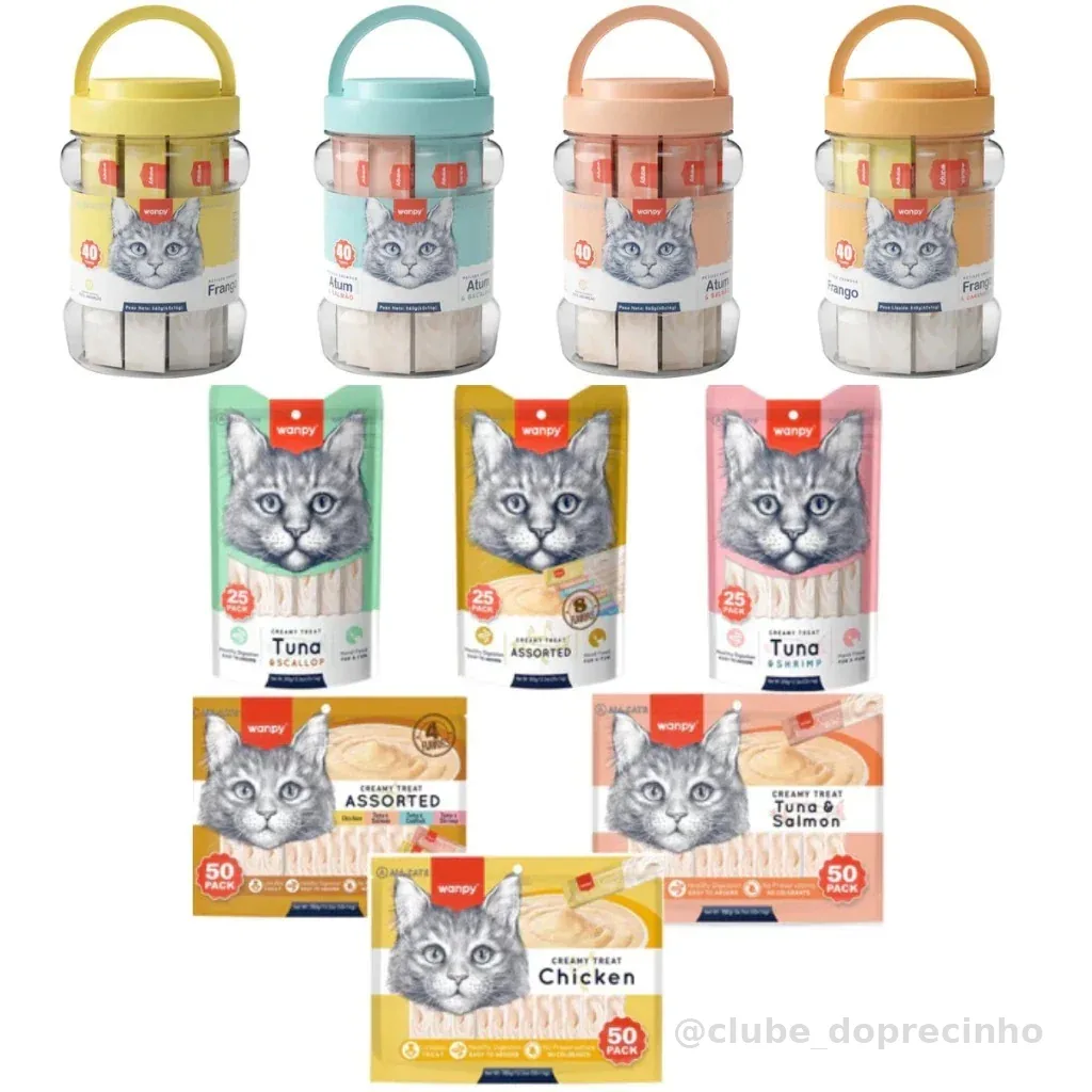 Truly Wanpy Petiscos Cremosos Para Gatos Sabores Sortidos 25Un,40Un, 50Un ou 100Un - Como Churu