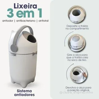Lixeira Antiodor para quarto do Bebe, Banheiro, fraldas e Pet