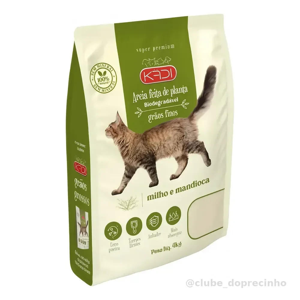 Areia Sanitária Kadi 4kg Grãos Finos Biodegradável Gatos, aquela areia que vira torroes