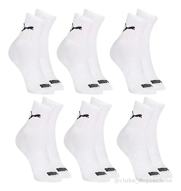 6 Pares Meias Puma Cano Médio Alto Atoalhada Academia Sport