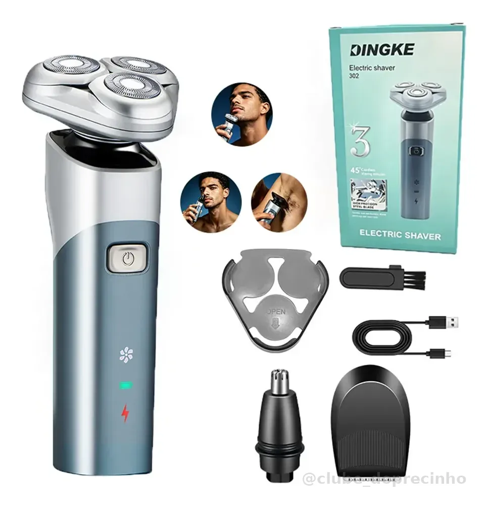 Barbeador Elétrico De 3 Lâminas À Prova De Dágua Masculino Azul-aço 5v