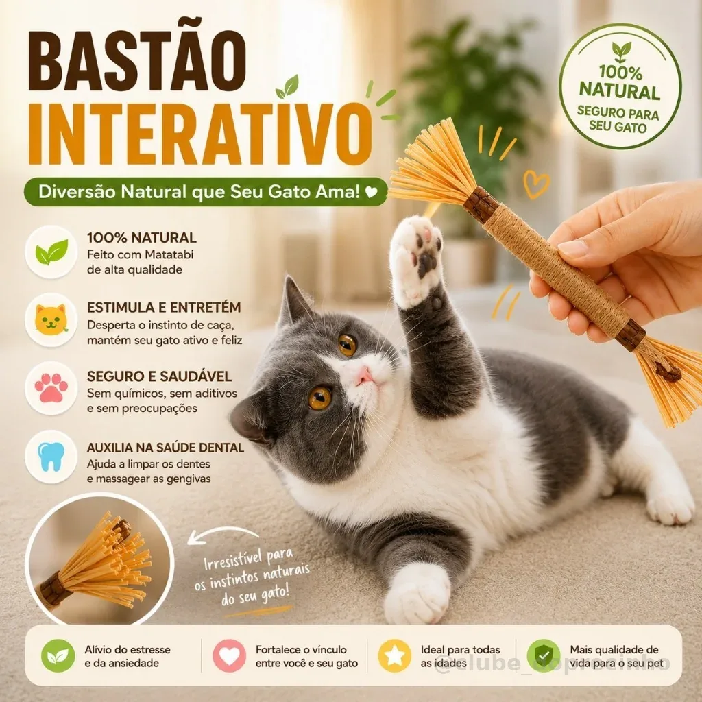Bastão Mordedor Natural para Gato – Alívio do Estresse e Saúde Bucal