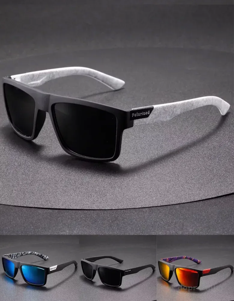 Oculos Polarizado De Sol Masculino Casual Pesca Praia Uv400 Esporte Preto- Haste Branco Marmorizado