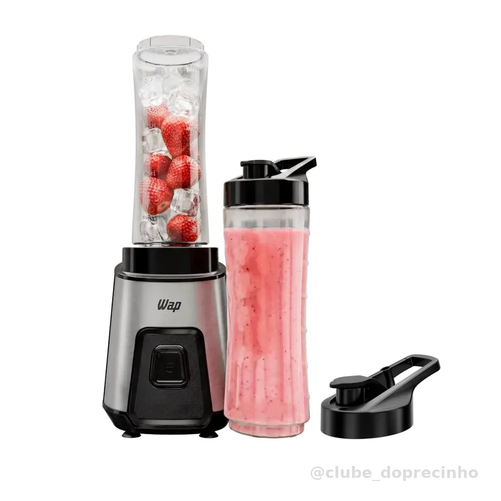 WAP Mini Liquidificador Portátil Blender Go 300W Com 2 Copos Squeeze Tampa e Alça 127V