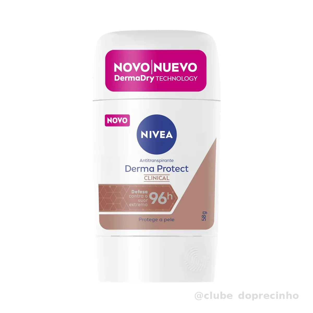 NIVEA Desodorante Antitranspirante Stick Derma Protect Clinical 58g, Defesa Intensa 96h, Controle de Suor Extremo, Toque Suave, Protege a Pele