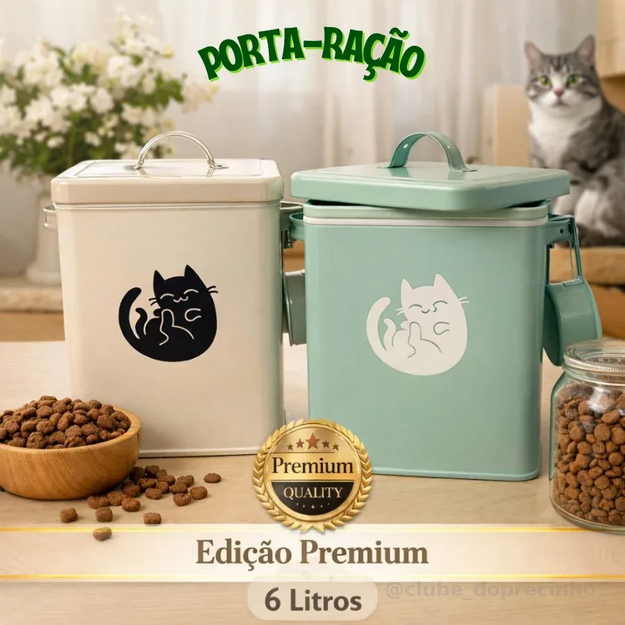 Porta Ração 6 Litros Vedação Segura com Pegador Organização Fresca Gato Decoração Pet