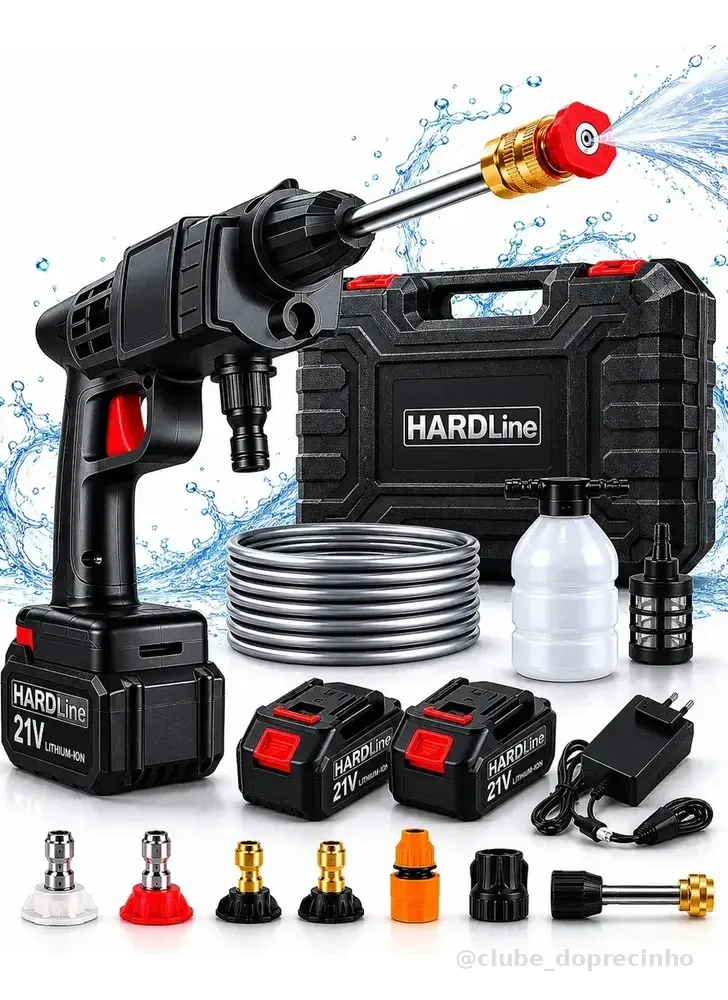 Lavadora Lava Jato Portátil de Alta Pressão Automotiva Sem Fio Hidrolavadora Recarregável com 2 Baterias + Maleta Completa Bivolt Hardline