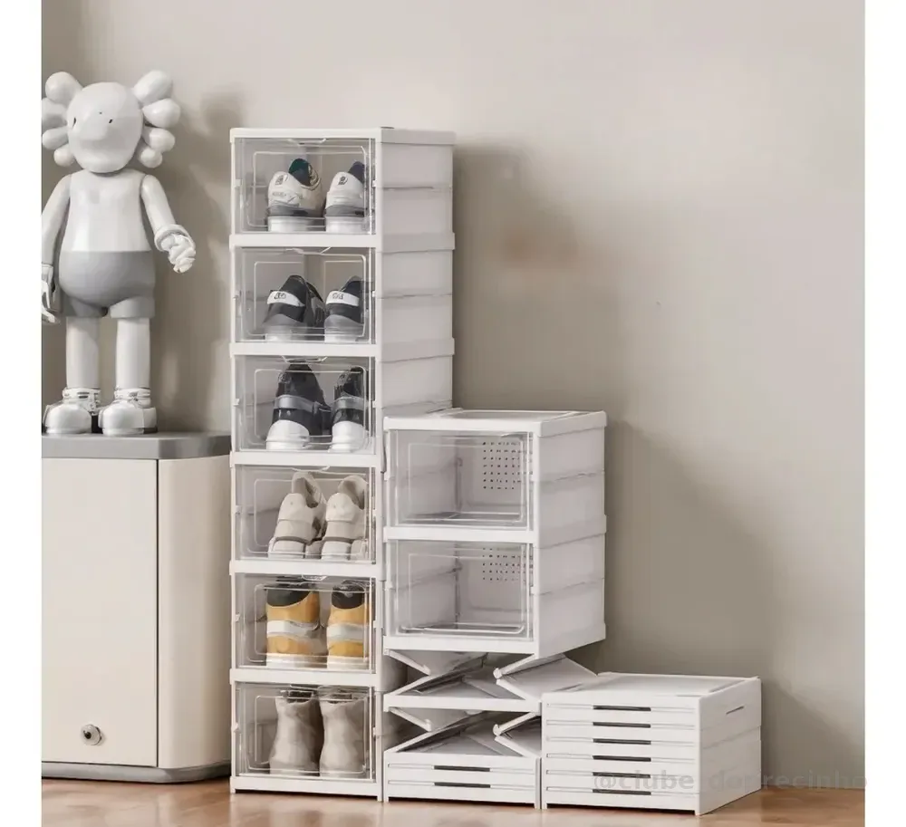 Sapateira Vertical Empilhável 6 Pares Organizador De Calçados Modular Branco Caixa de Tênis Fácil Montagem