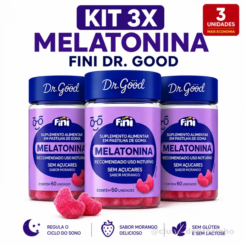 Kit 3x Melatonina Fini 60un Dr. Good | Sono Tranquilo | Sabor Morango