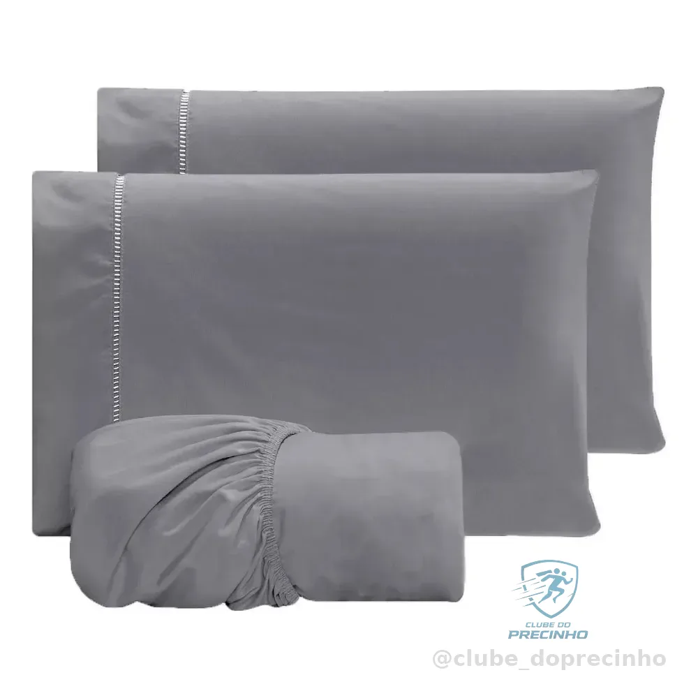 Jogo Lençol Casal 3pç 400 Fios Hipercal Conforto Macio Cor Cinza Desenho Do Tecido Liso