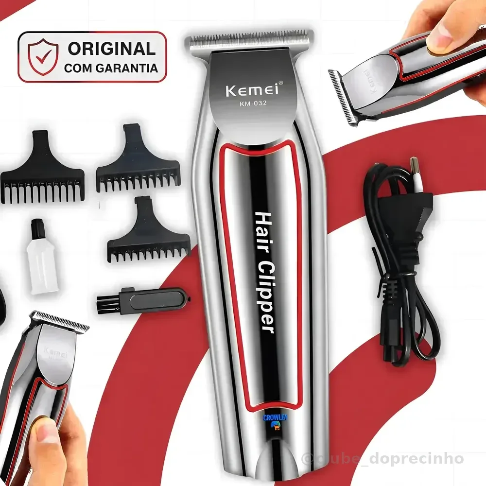 Maquina Acabamento Cortar Cabelo Barba E Pelos Kemei 032 Prateado 127/220v