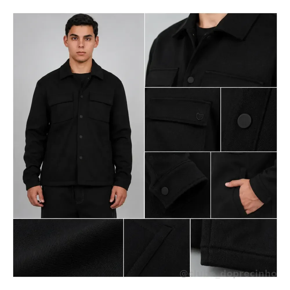 Jaqueta Masculina Bomber Texturizada Premium Com Botões Preto Gg