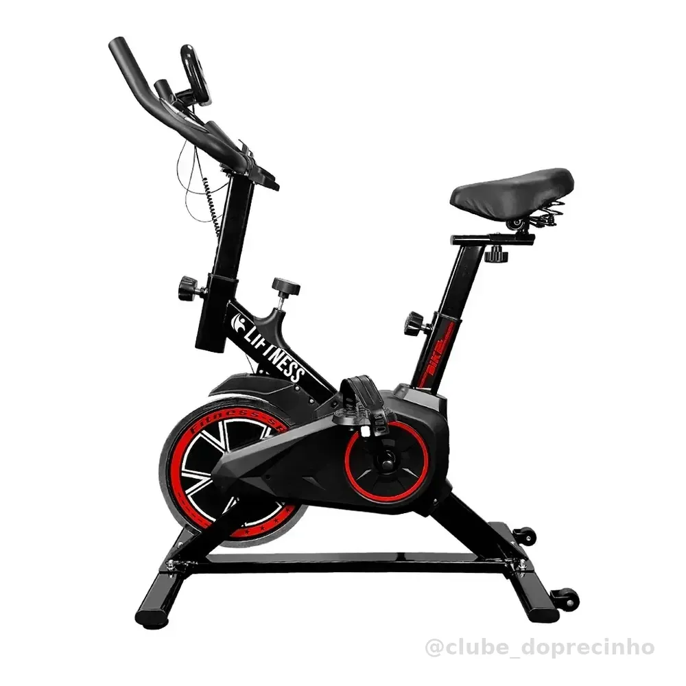 Bicicleta Ergométrica Bike Spinning Sensação Inércia Com Medidor Cardíaco Fitness Preto e Vermelho Liftness Para Cardio E Musculação