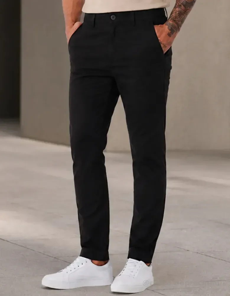 Calça Sarja Masculina Social Slim Elastano Bolso Embutido Sarja Preta 44