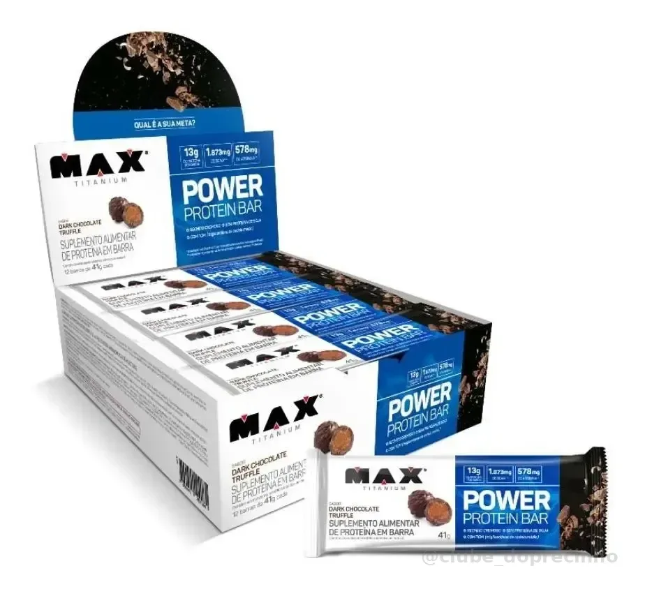 Power Protein Bar 41g Display Com 12 Unid Max Titanium Sabor Dark chocolate truffle