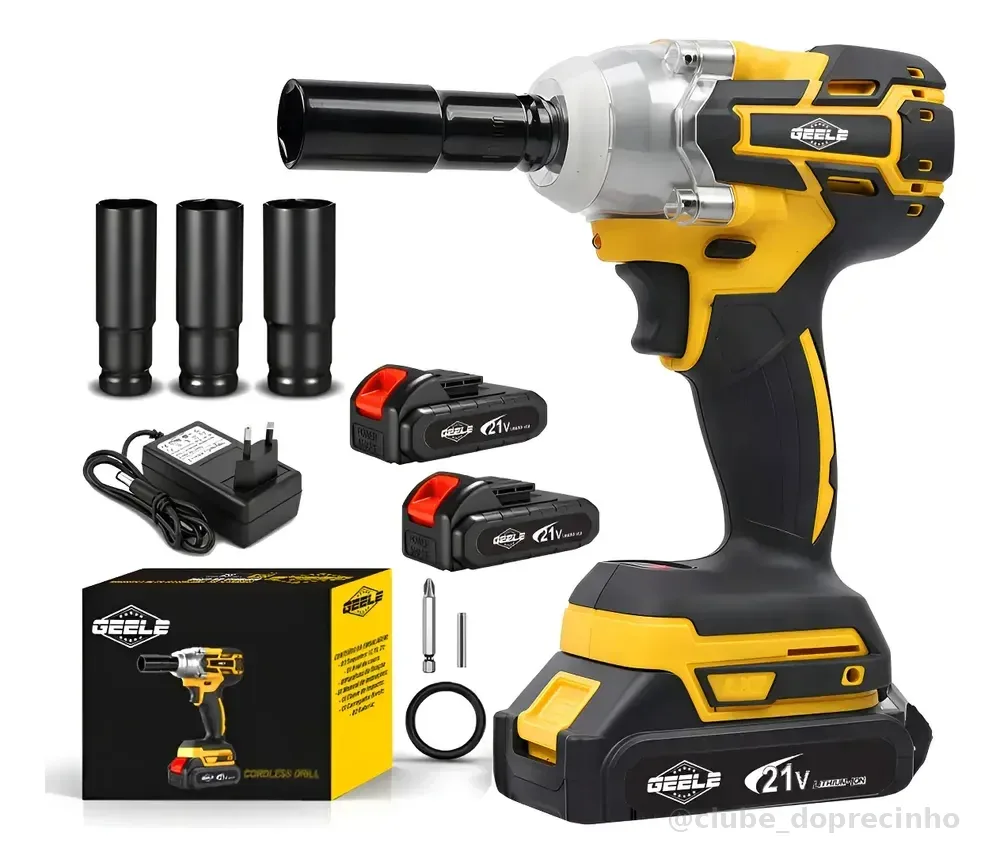 Chave De Impacto Sem Escova 300nm 21v+2 Baterias Amarelo 21v 50hz/60hz