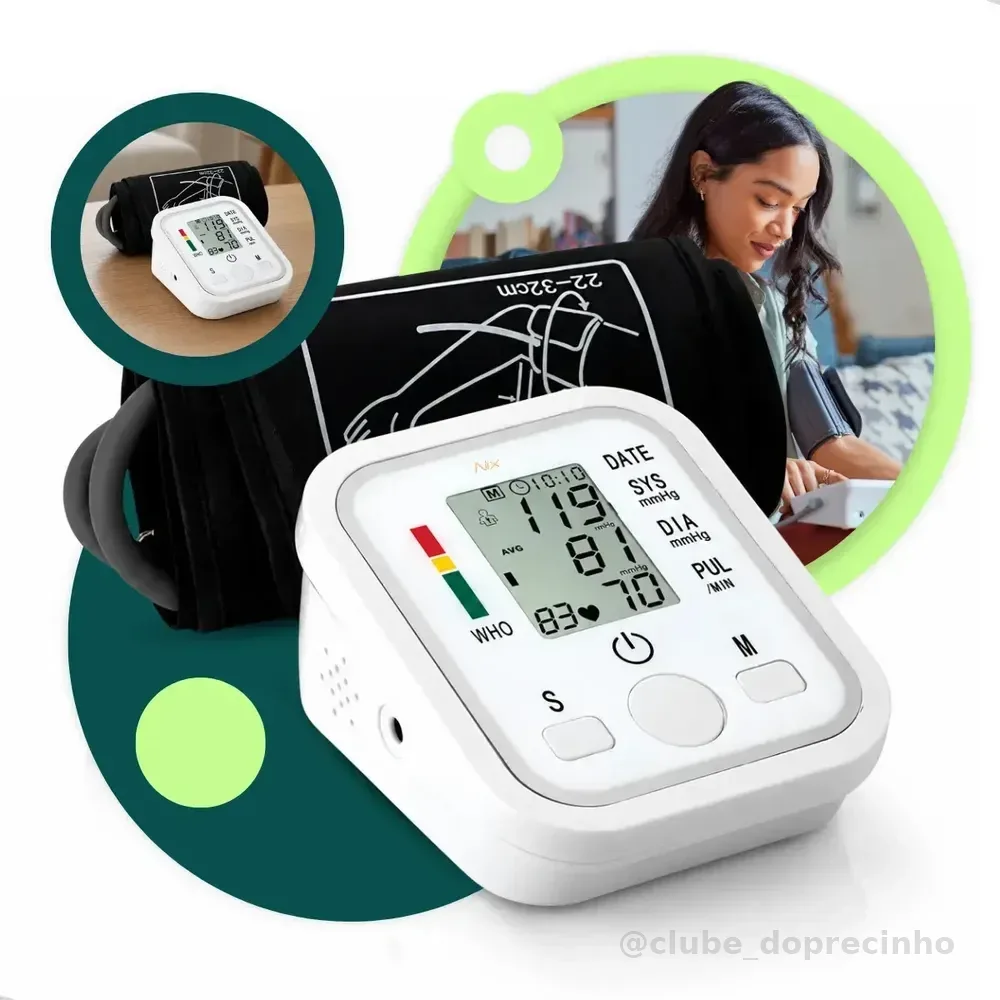 Aparelho Medidor de Pressão Arterial Aferidor Monitor Digital Uso Doméstico Automático Residencial Pressão De Braço Braçadeira Pulso Manguito Ajustável Memória Leitura Adultos Crianças Portátil Nixzen
