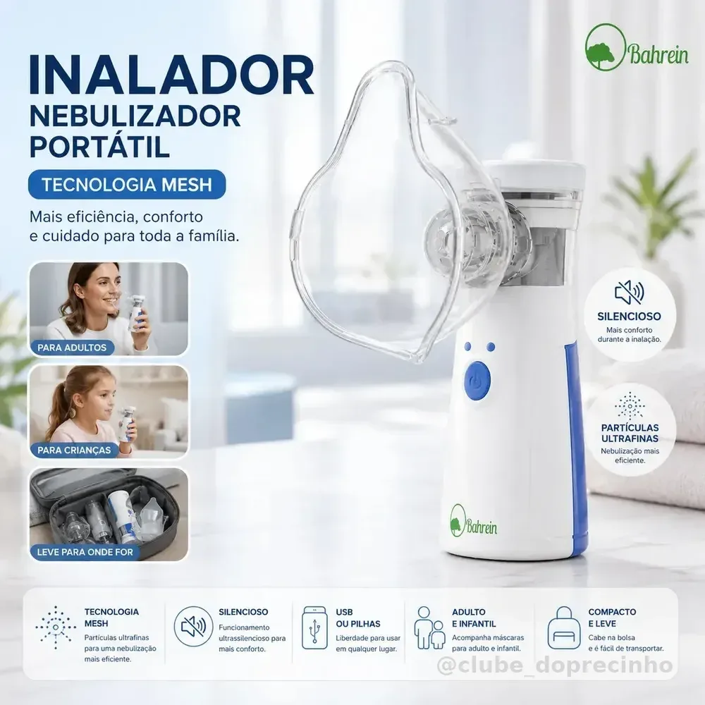Inalador Nebulizador Portátil Bahrein Usb Pilha Cor Azul Silencioso Aparelho Inalação Compacto Mesh Bivolt Nebulizador Com Rede Vibratoria Aparelho Para Inalacao Inalador Silencioso Aparelho Inalador