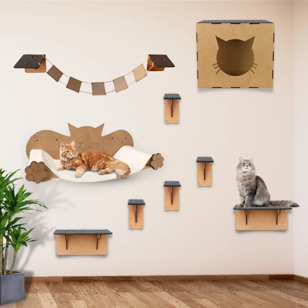 Playground Gatos 7 A 15 peças Prateleiras Circuito Escada Gatil Mdf Nicho Arranhador Cama Ponte Pet