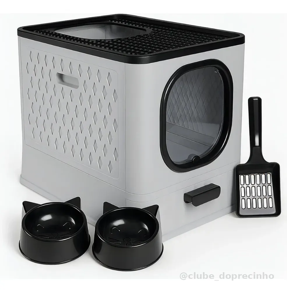 Caixa De Areia banheiro Sandbox Premium Para Gatos Fechada Grande Luxo Cinza