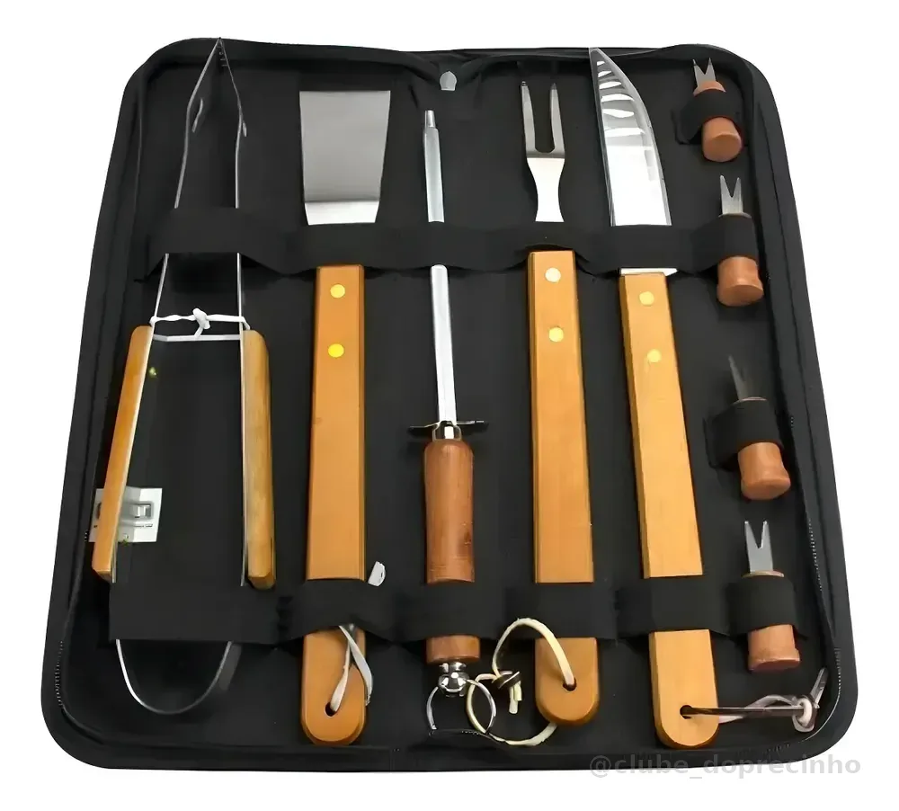 Kit Churrasco 360 De Aço Inoxidável Com 10 Peças