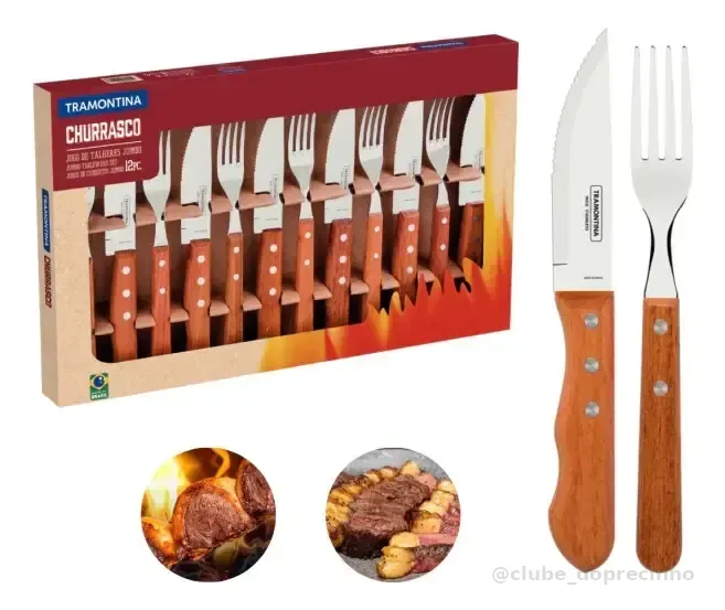 Jogo De Talheres Kit Churrasco Garfos Facas Inox Tramontina
