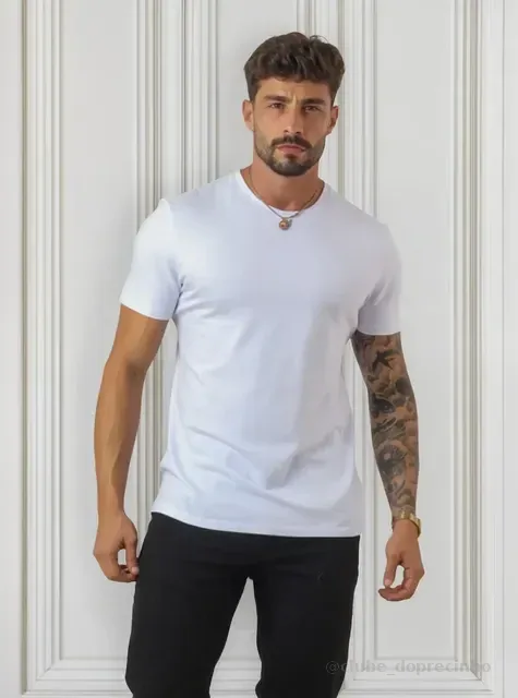 Camiseta Masculina Camiseta Básica Algodão Malha Peruana