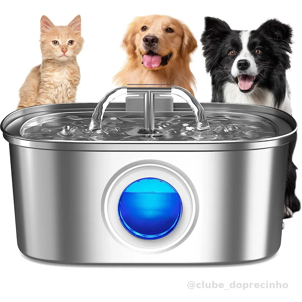 Newpet Bebedouro Gato Fonte Água Inox com Filtro Automático Elétrica Bivolt Silencioso Aço inoxidável 3,2L