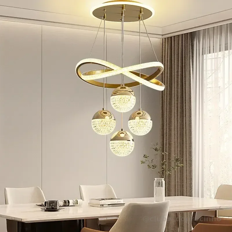Lustre Teto Led Pendente Moderno Para Sala Quarto Cozinha 127/220v Dourado