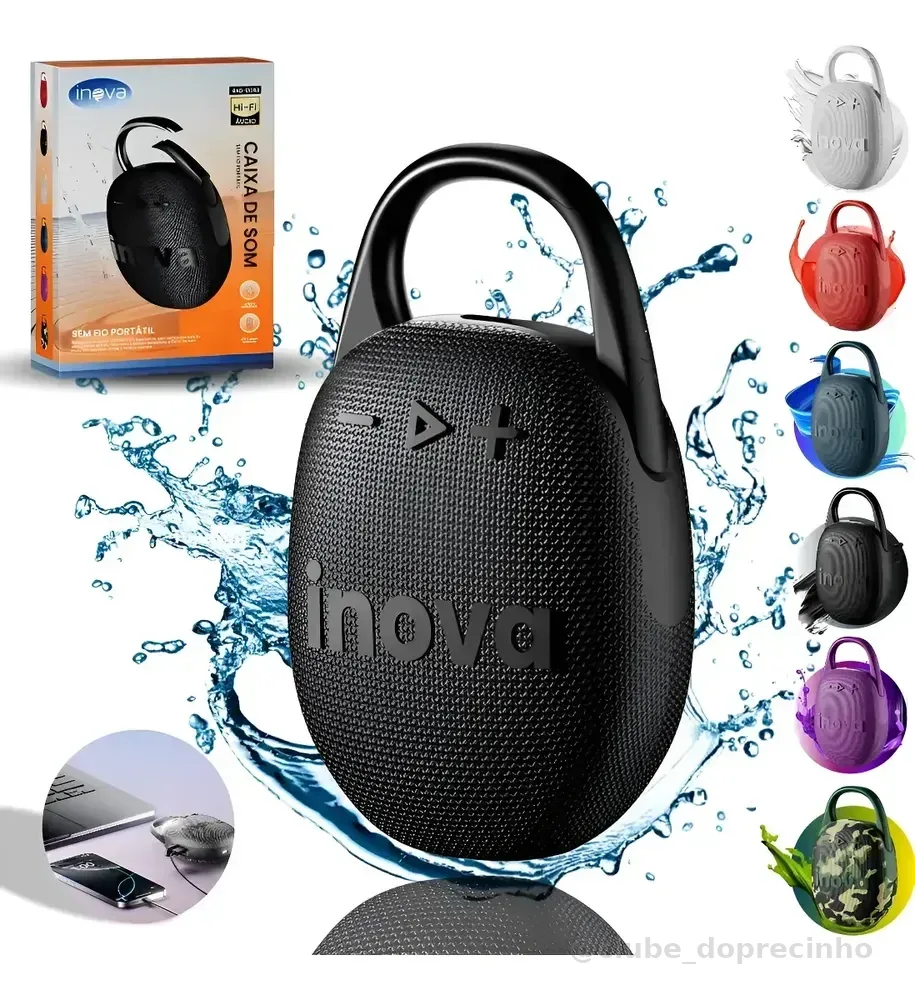 Caixa De Som Bluetooth 5.4 Portátil Potente Ip67 Com Gancho Preto 127/220v