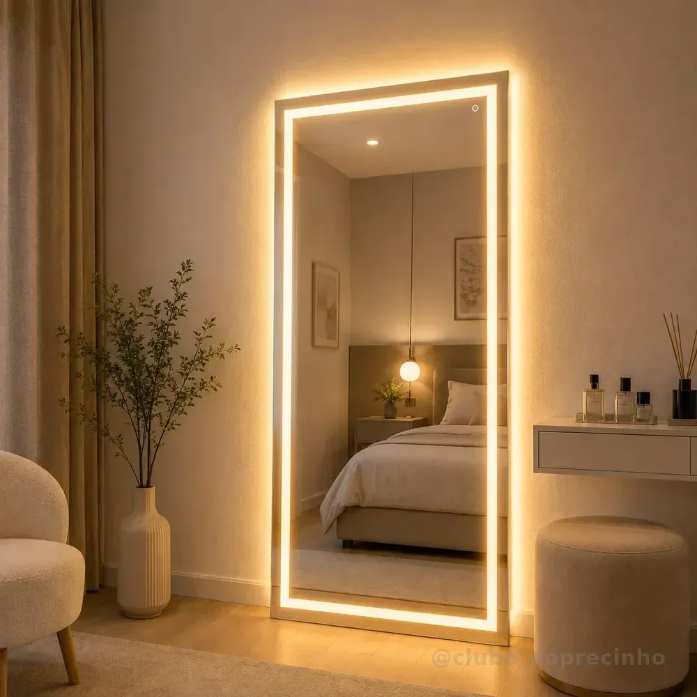 Espelho Com Led Touch Jateado 160x70 Grande Corpo Inteiro Quente