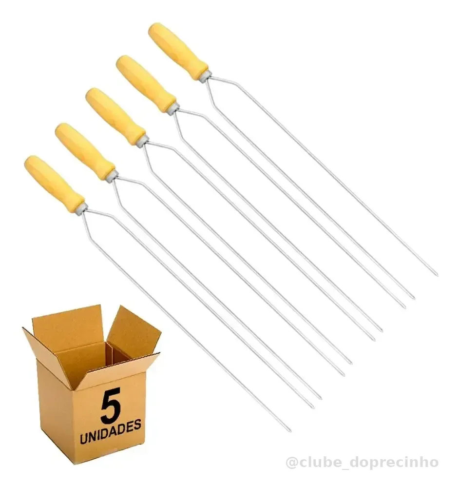 Kit 5 Espetos Churrasco Inox 50cm Duplo Profissional
