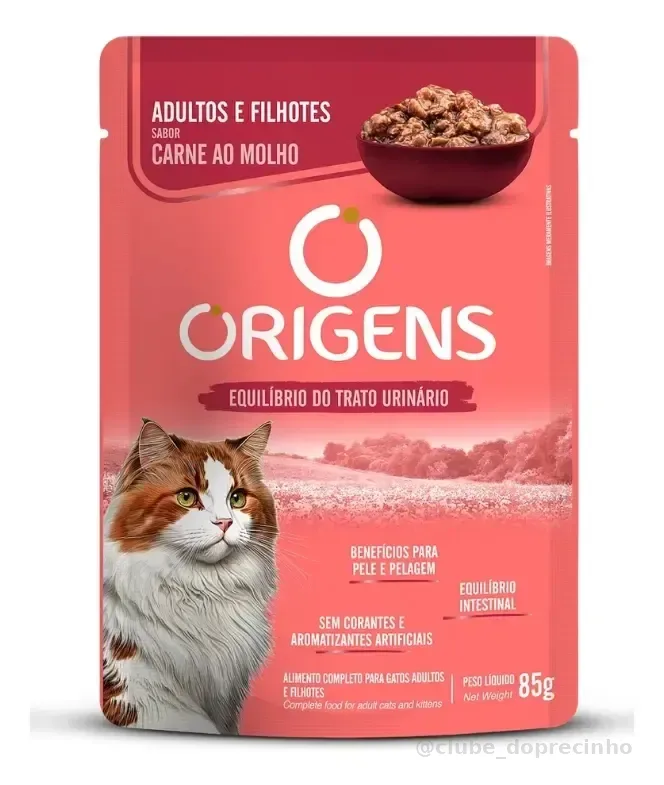 Sachê Origens Gatos Adultos E Filhotes Carne 85g Caixa 18 Un