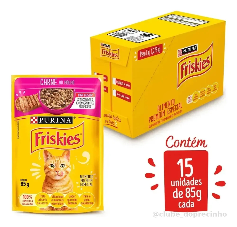 KIT 15UN SACHE FRISKIES GATO CARNE MOLHO 85G PETISCO FELINO