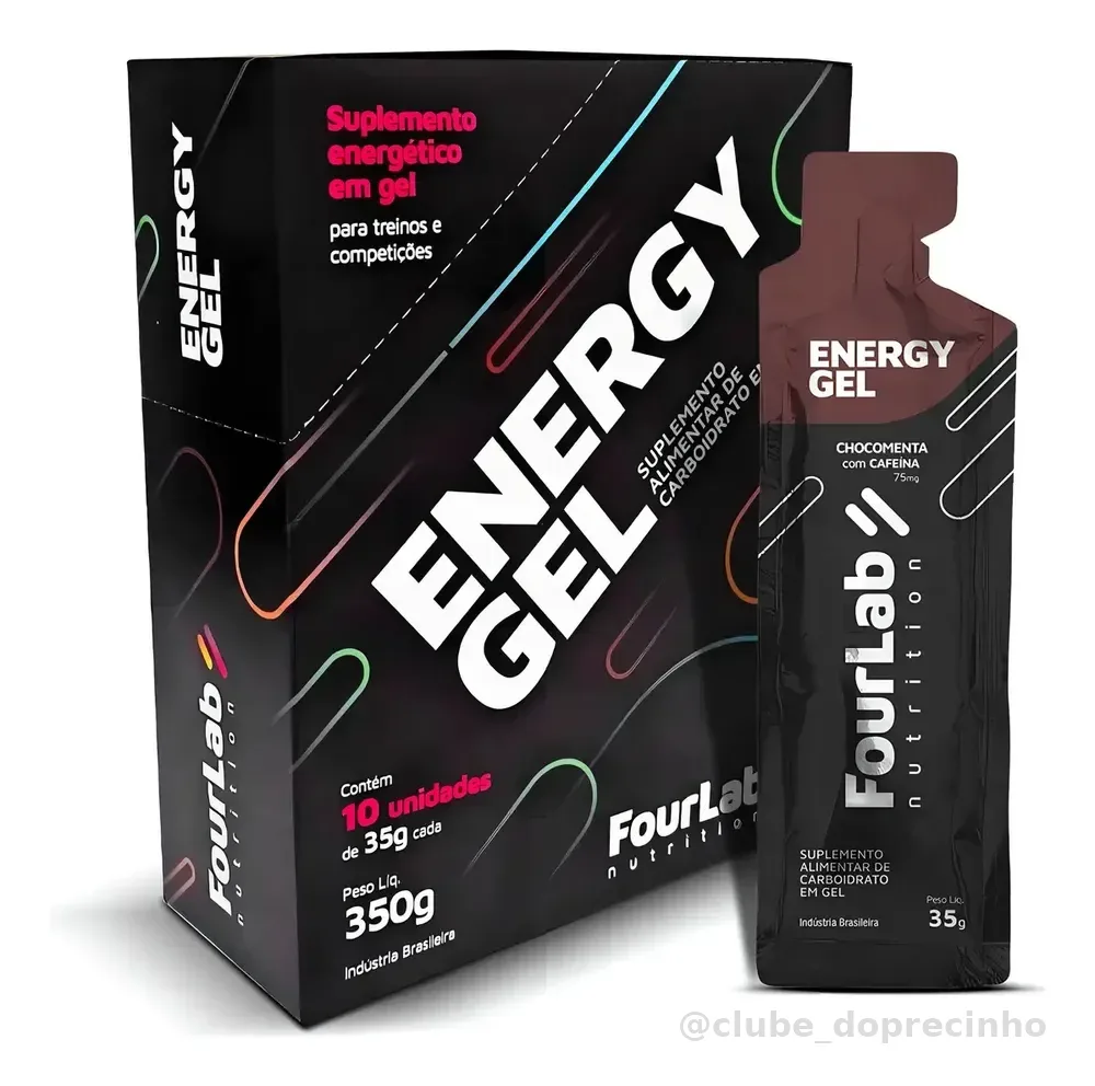 Gel de Carboidrato Fourlab Nutrition Energy Gel de Chocolate com Cafeína - Pack com 10 Sachês de 35g