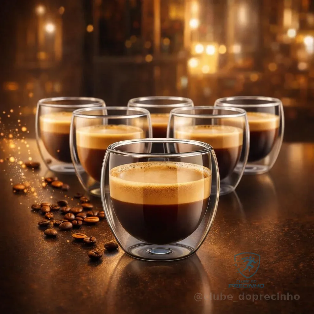 Conjunto com 6 Xícaras de 90ml Vidropara Café de Parede Dupla