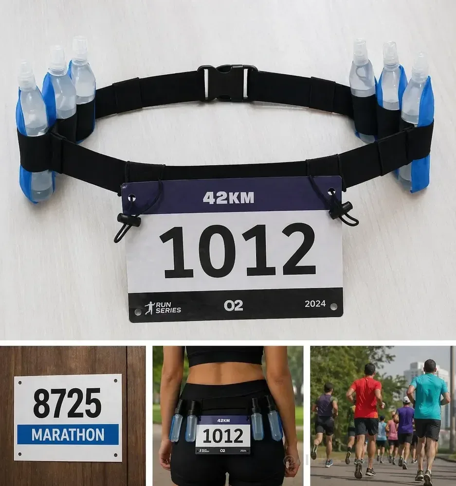 Cinto Porta Número Para Corrida Ciclismo Triathlon Gel Carbo Preto