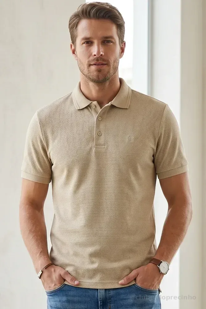 Polo Piquet Favo Premium Polo Wear Bege Médio Bege Médio M