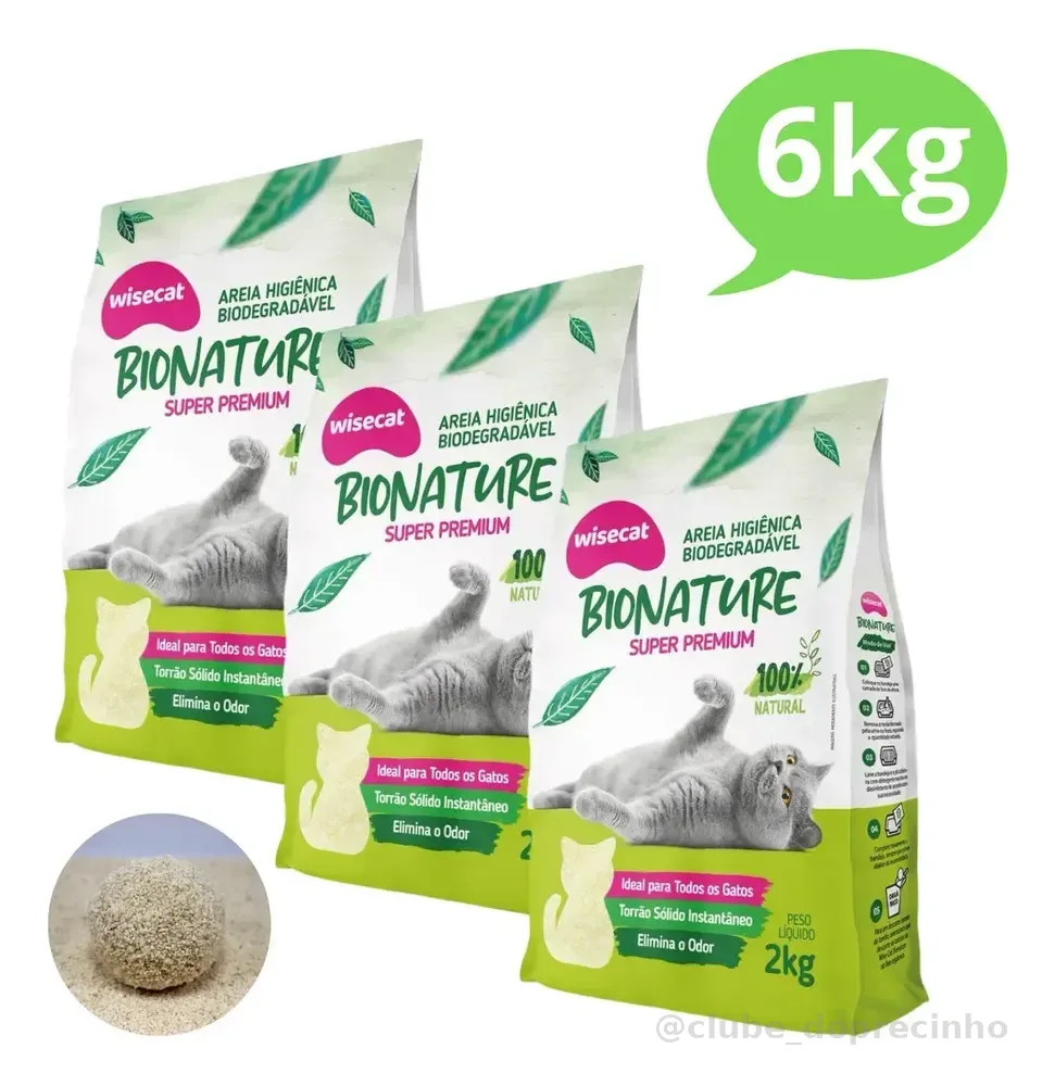 Kit 3 Areia Higiênica Mandioca Premium Biodegradável 6kg