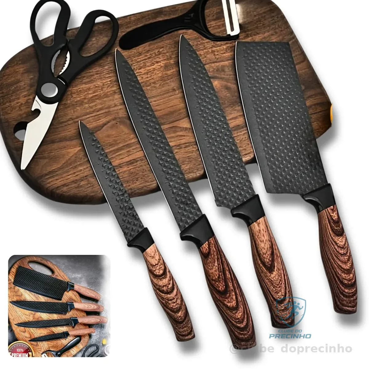 Jogo De Facas 6 Unidades Premium Rustica Amadeirada Black