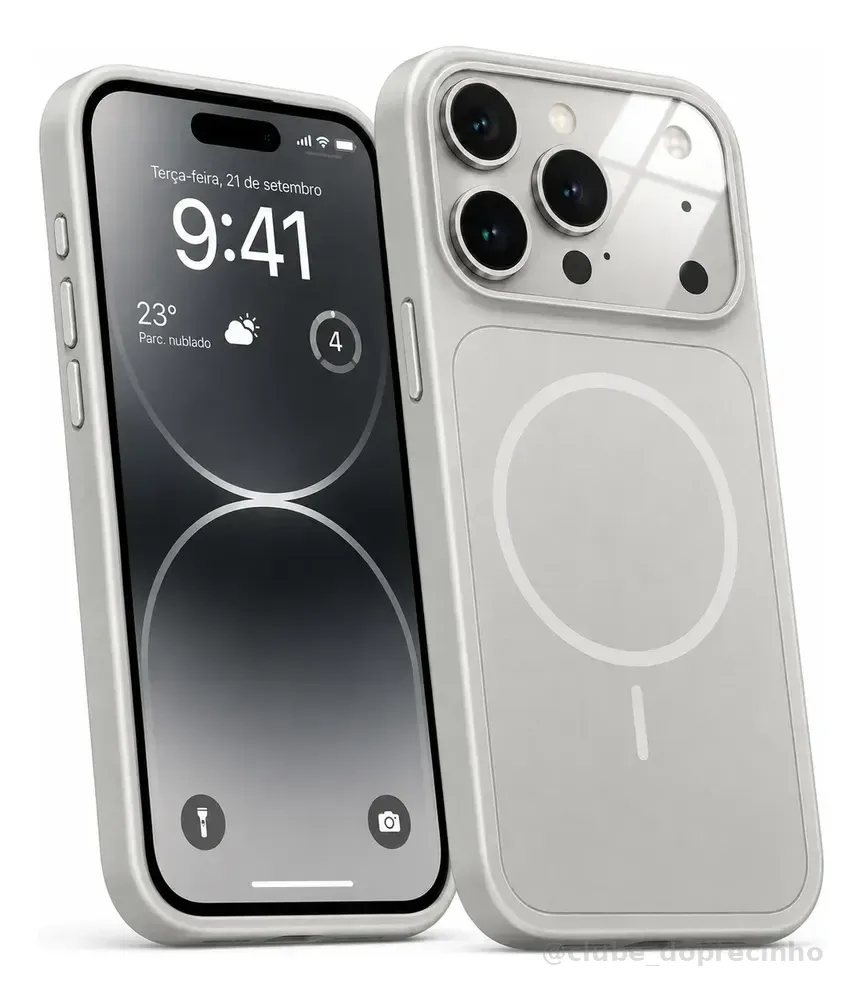 Case De Vidro Nano Premium iPhone 17 Pro Max Magsafe Fosca Prata iPhone 17 Pro Max