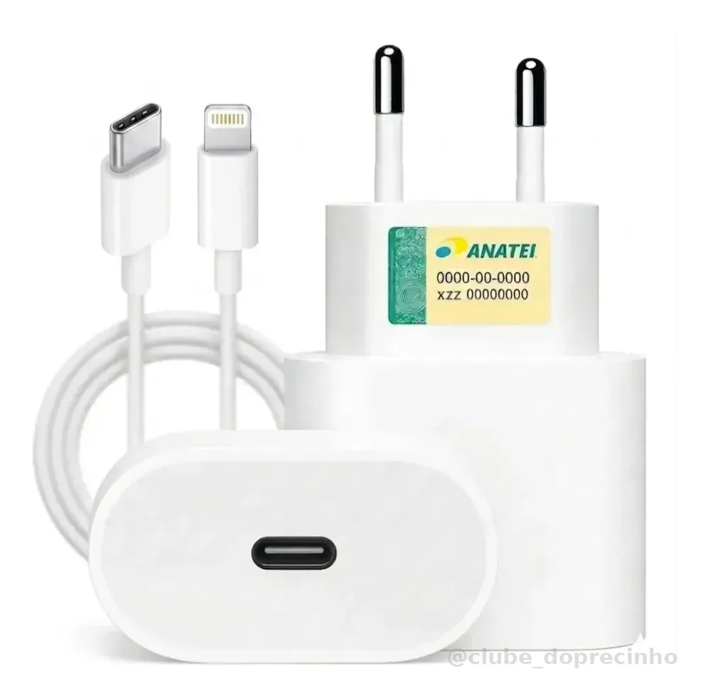 Carregador Turbo Para iPhone 8 X Xr 11 12 13 14 Pro Max Plus Branco