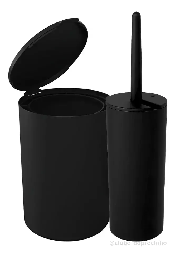 Kit Acessório Banheiro Escova Higienica Sanitária Lixeira 5l Preto Fosco