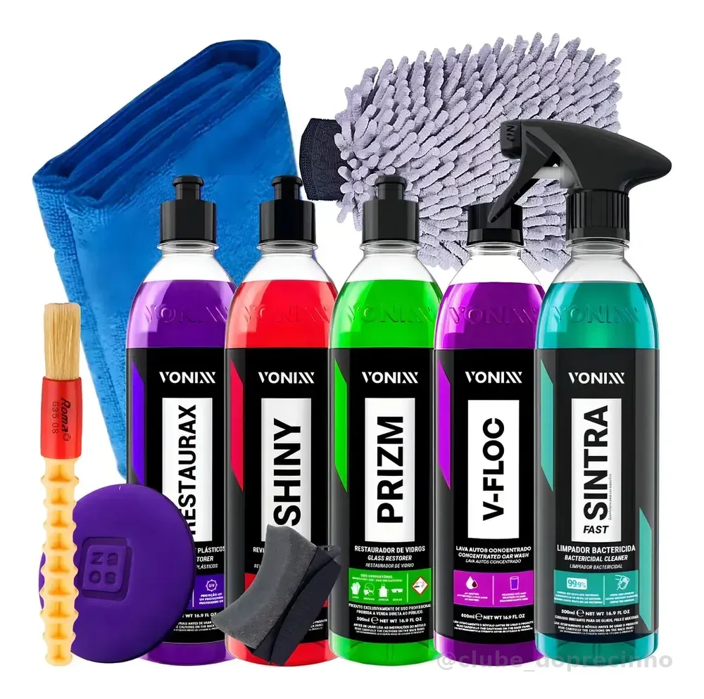 Vonixx Kit Completo Automotivo Shampoo Vfloc Brilho e Proteção Cera